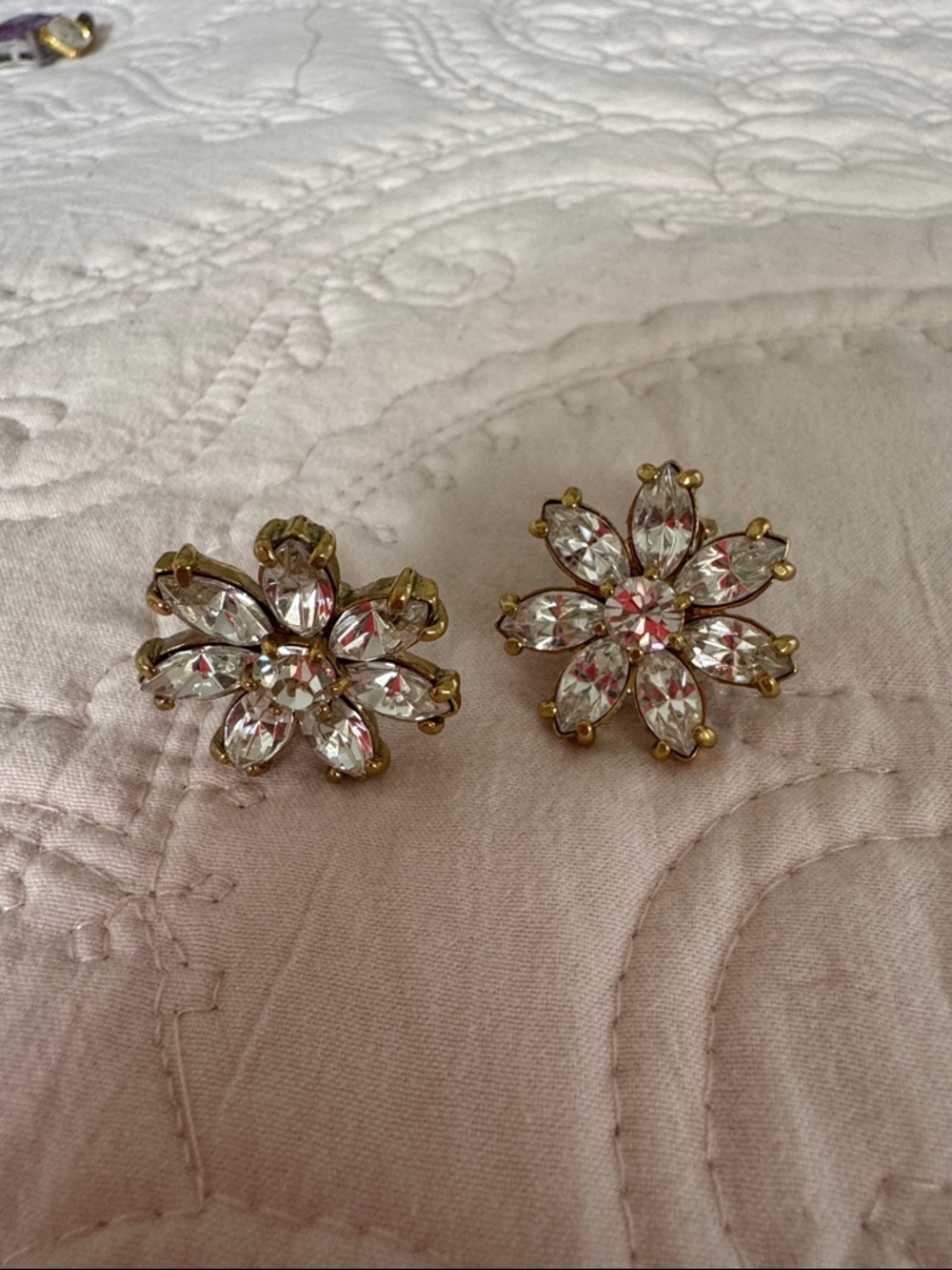 Gold Floral Crystal Clip-On Earrings - Clear